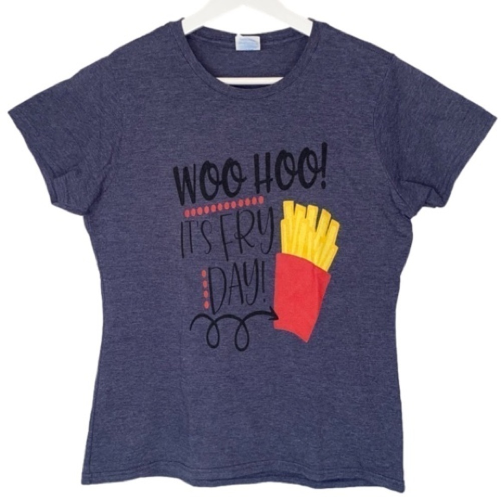PORT & COMPANY Woo Hoo! It's Fry Day Novelty Tee Heather Blue Women's Size M